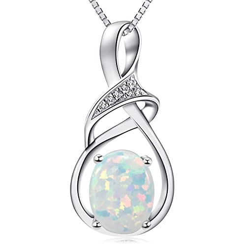 HXZZ Fine Jewelry Birthstone Gifts for Women Natural Gemstone Opal Sterling Silver Pendant Necklace Anniversary Birthday Valentine's Day Gift for Wife Mom Her