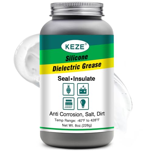 Keze Dielectric Grease Spark Plug Brush Top Can Seal Protect Electrical Contact Against Salt, Dirt Corrosion Die Electric Silicone Paste for Marine, Light Bulb Sockets,Battery Terminal, 8 Oz