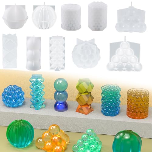 10PC Resin Door Knob Mold, DIY Silicone Door Knob Molds for Epoxy Resin for Crystal Drawer Pulls Handle Accessories with Matching Screws, Can Make 3D Flower Door Knobs for Cabinets Desk (Only Mold)