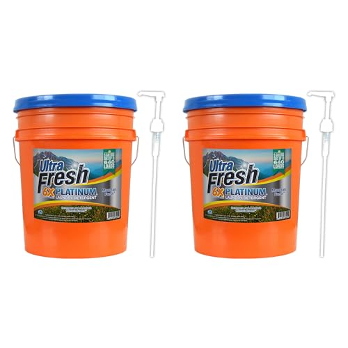 Ultra Fresh 6X Platinum 5 Gallon Laundry Detergent Liquid for All Machine Types with Easy Dispensing Pump, Up to 640 Loads, Original Blue (2 Pack)