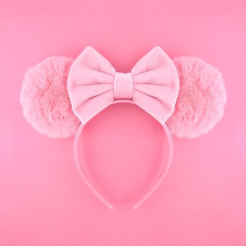 Pink Fur Mouse Ears, Mickey Ears Headband, Stitch Hawaii Ears