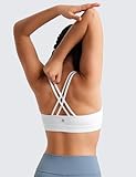 CRZ YOGA Girls Butterluxe Training Bra - Strappy Scoop Neck for Teens Kids Yoga Sports Comfort Dance Crop Top White Medium