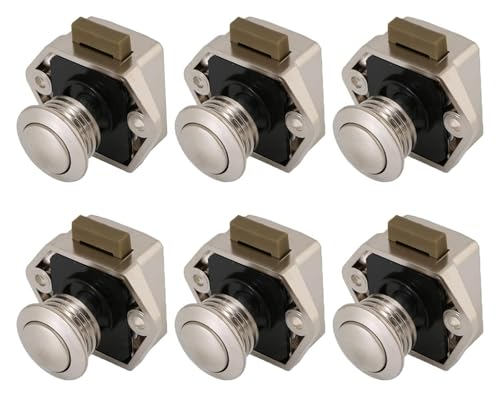 6 Piece, Push Button Latch,Pop Up Knob Button Catch Lock,Button Latch Lock,Cupboard Cam Lock, Lock for Cabinet Boat Motor Home Caravan Cupboard Drawer Door Knob Furniture(Pearl Nickel)