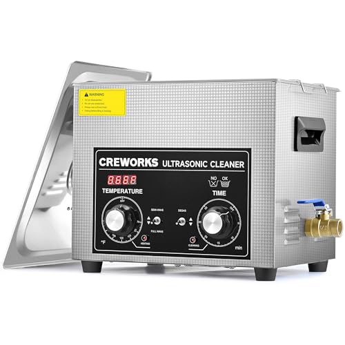 CREWORKS 10L Ultrasonic Cleaner with Heater and Timer, 240W Stainless Steel Ultrasonic Cleaner Machine with Degas & Gentle Modes, Ultrasonic Parts Cleaner with Knob Control for Machine Part Auto Tool