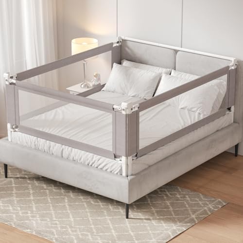 PurePapoose 3-Pack Queen Size Bed Rail for Toddlers - Height Adjustable Baby Bed Rail Guard with Headboard Rod,Safety Bed Rails for Queen Size Bed with Child Lock（2 Sides 78.7" + 1 Side 59"）