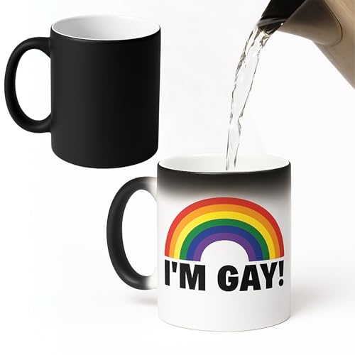 Turtle Straws I'm Gay Rainbow Heat Change Mug - Funny Rude Mug - Message Appears as it Heats - Perfect Novelty Gag Gift, best funny gifts and pride accessories