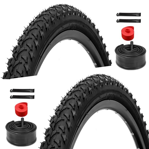 2 Pack 26 inch Bike Tires - 26 × 1.95 inch Folding Replacement Bicycle Tires for MTB Mountain Bike with 26 inch Schrader Valve Bike Tubes, 4 Tire Levers and 2 Rim Strips