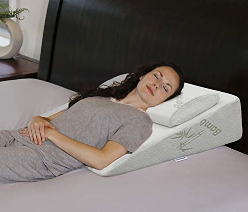InteVision Foam Bed Wedge Pillow (26" x 25" x 7.5") and Headrest Set, 2" Memory Foam Top - Helps Relief from Acid Reflux, Post Surgery, Snoring