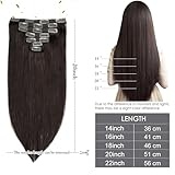 20" Clip in Human Hair Extensions Full Head 180g 7 Pieces 16 Clips 2# Dark Brown Double Weft Brazilian Real Remy Hair Extensions Thick Straight Silky (20" 180g, Dark Brown)