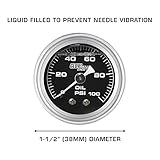 GlowShift Liquid Filled Mechanical 100 PSI Oil Pressure Gauge - Black Dial - Waterproof - 1/8-27 NPT Thread - 1-1/2" (38mm) Diameter