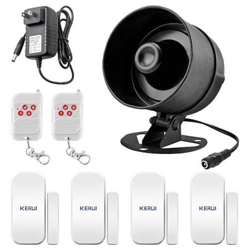 KERUI Indoor/Outdoor Security Alarm System Kit,Wireless Weatherproof Siren Horn with Remote Control and Door Contact Sensor Burglar Alarm for Home Basement Garage