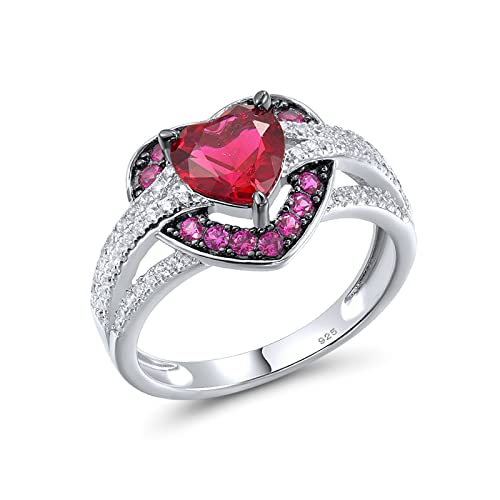 Santuzza 925 Sterling Silver Heart Shape Ring Red Crystal Cubic Zirconia Love Heart Ring for Women (8)