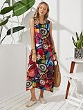 ZANZEA Women Sleeveless Round Neck Floral Print Boho Spring Summer Beach Party Casual Loose Maxi Long Dresses Green XX-Large