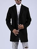 Springrain Men's Wool Blend Pea Coat Notched Collar Single Breasted Overcoat Warm Winter Trench Coat(Black-XL)