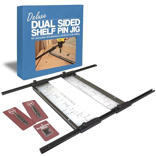 Deluxe Dual Sided Shelf Pin Drilling Jig With 1/4" And 5mm Self Centering Drill Bits, Dual Sided Adjustable Shelf Hole Jig for Easy Alignment On Both Sides, Easy Setup Shelving Templates