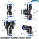 TAILONZ PNEUMATIC 10mm od Push to Connect Fittings Pneumatic Fittings Kit 5 Spliters+5 Elbows+5 tee+5 Straight (20 pcs)