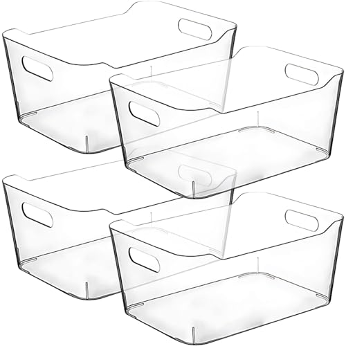 Clear Plastic Storage Bins for Kitchen Organization or Pantry Organizers and Storage, Freezer Fridge Organizer Storage Containers Bin for Organizing Refrigerator Medicine Closet Cabinet Organizers