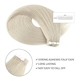 Sassina 22 Inch Invisible Tape in Hair Extensions Human Real Hair 50g 20pcs Remy Hair Tape in Extensions White Blonde Tape in Straight Skin Weft, #1000