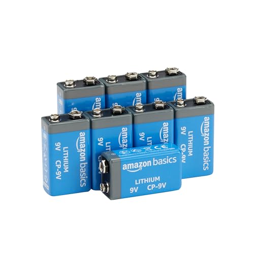 Amazon Basics 8-Pack 9 Volt Lithium High-Performance Batteries, Up to 10-Year Shelf Life, Long Lasting Power