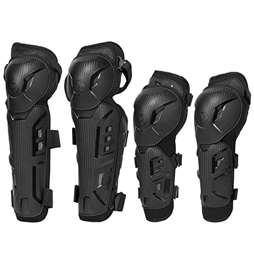 Scoyco 4pcs Motorcycle Knee Shin Guards Black Adjustable Anti-slip Knee Cap Pads Protector Armor for Motocross