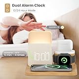 Alarm Clock Charging Station for Bedrooms, 7 in 1 Wireless Charging Station, Mag-Safe Charger with Night Light Bedside Clock for iPhone 16 15 14 13 12 Pro Max, Apple Watch, AirPods