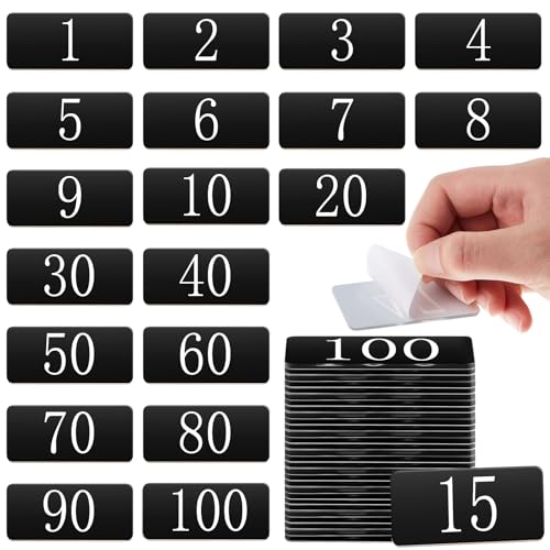 Blulu 100 Pcs Acrylic Rectangle Locker Numbered Tag Stickers 2.4 x 1 Inch Table Acrylic Door Sign House Number Plates with Self-Adhesive Tape for Table Door House Office, 1-100