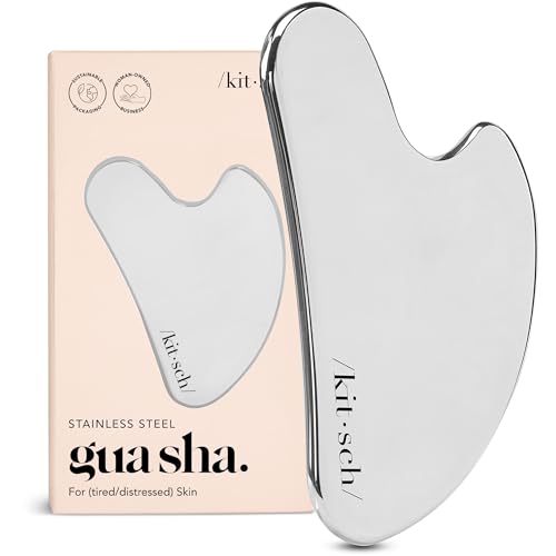 Kitsch Stainless Steel Gua Sha Facial Tools - Lymphatic Drainage Massager for Face & Chin, Jawline Shaper, Double Chin Reducer, Guasha Tool for Face Massager, Skin Care Tools Gifts for Women - Silver
