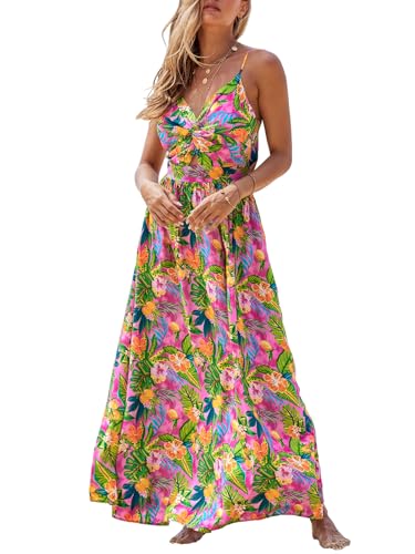 CUPSHE Women's Maxi Dresses V Neck Twisted Sleeveless Cutout Long Dress Summer Formal Resort Dress Tropical Floral, M