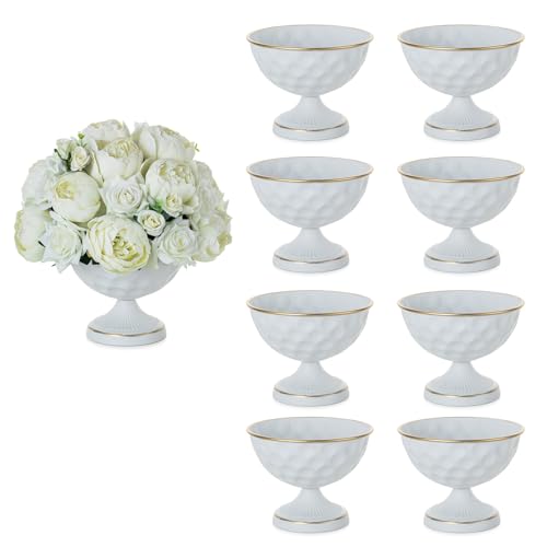Sziqiqi Urn Vases for Wedding Centrepiece: 6.1in White Metal Urn Vases Set of 10 Bulk Compote Vase for Wedding Decorations - Flower Arrangements Table Vase Plant Bowl for Wedding Party Event