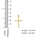 14K Yellow Gold Jesus Engraved Cross Pendant - Crucifix Charm Polish Finish - Handmade Spiritual Symbol - Gold Stamped Fine Jewelry - Great Gift for Men & Women, 35 x 23 mm, 1.3 gms