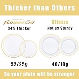 FLOWERCAT 100PCS Clear Plates with Gold Trim - Heavy Duty Clear and Gold Plastic Plates Disposable for Party/New Year Include 50PCS 10.25inch Clear Dinner Plates - 50PCS 7.5inch Clear Cake Plates