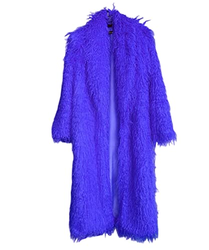 Vickstco Women's Fluffy Faux Fur Long Overcoat Winter Spring Warm Outwear Parka Coat Royal Blue