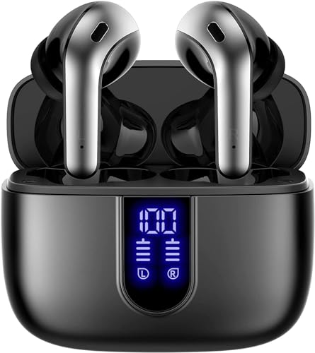 True Wireless Earbuds Bluetooth Headphones 60H Playback LED Power Display Headphones with Wireless Charging Case IPX5 Waterproof in-Ear Earbuds with Mic for Laptop,Sports, TV & Smart Phones. New.