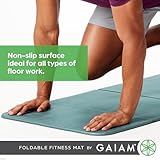 Gaiam Easy-Fold Workout Mat, Extra-Long 72" x 24" (Seafoam), 12mm Extra Thick Yoga Mat, Foldable Design for Compact Storage, Durable, Non-Slip Exercise Mat for Floor Work, Pilates, Home Gym Workout