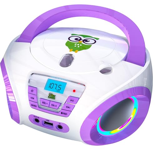 TinyGeeks Tunes Kids Boombox CD Player for Children + FM Radio + Includes Batteries + Purple Radio - CD Player Children with Speakers Children and Toddlers - Purple