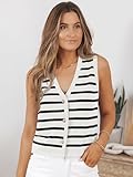 LILLUSORY Vest Tops for Women Striped Sweater Vest 2025 Summer Crochet Cropped Button Up Work Tank Top Outfits Clothes WhiteBlack M