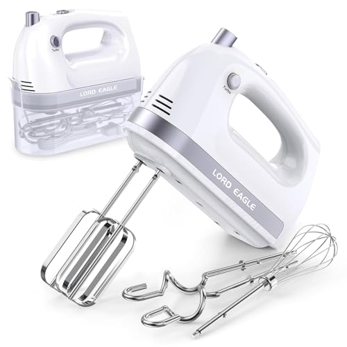 Lord Eagle Hand Mixer Electric 400W, 5 Speed handheld Mixer, 5 Stainless Steel Accessories for Baking Cake Egg Cream Food Beater, Turbo Boost/Self-Control Speed + Eject Button