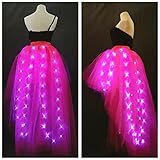 Women Tulle Tutu Skirts Adult A Line Rave Outfit Skirt LED Light Up Costumes Halloween (Red Trailing, Long XXL)