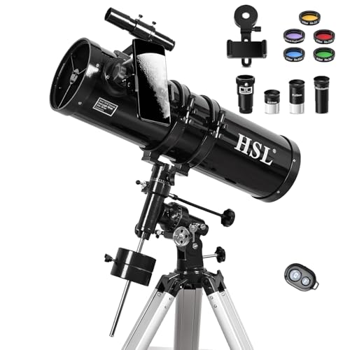 HSL 150EQ Astronomical Reflector Telescope for Adults high Powered,150mm Aperture Professional Telescopes for Adults Astronomy,Comes with 5 Color Filters Set and 3X Barlow Lens Black