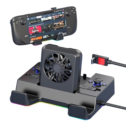 TEFELE Type-c Game Docking Station for Steam Deck/ROG Ally/Switch Game Box, Dual Cooling Fan 4 USB Ports 4K@60HZ, 100w 10Gbps with Projector Screen, USB3.0 Card Reader,1000Mbps