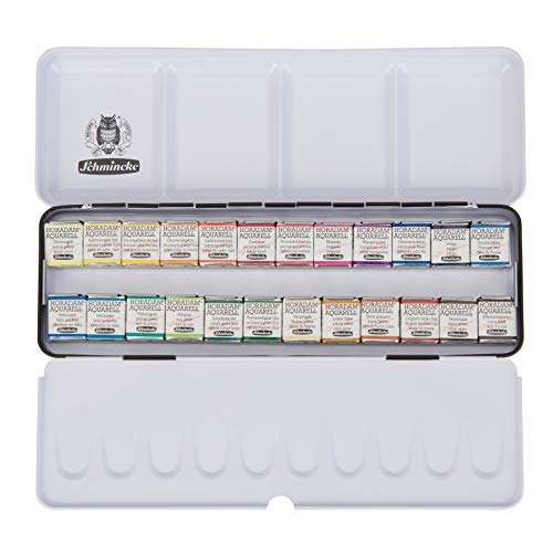 Schmincke - HORADAM AQUARELL color box with 24 finest watercolors, 74424097, black metal box, painting set, premium watercolors, 24 x 1/2 pans