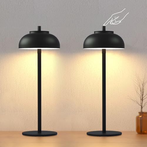FenFud Cordless Table Lamps Rechargeable - 5000mAh Battery Operated Table Lamp, 3 Color Stepless Dimming Portable LED Table Light for Restaurant/Bedroom/Bars/Cafe/Outdoor/Camping(Black 2 Pack)