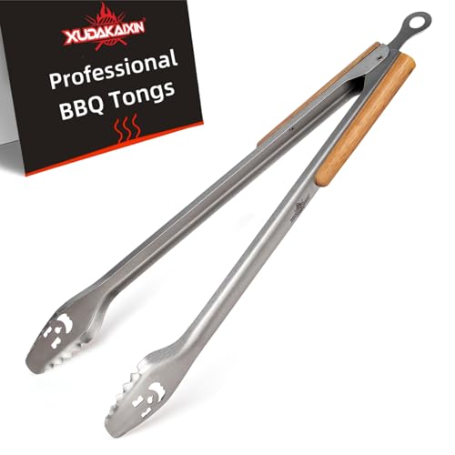 XUDAKAIXIN 25-Inch Very Long Stainless Steel BBQ Tongs with Extended Luxurious Acacia Handle – Durable and Easy-to-Clean Grilling Tool for Cooking, Kitchen Use, and Outdoor Barbecues