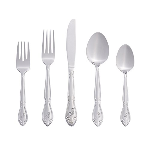 RiverRidge 5417-843-S Rose 46 Piece Monogrammed Flatware Set, Letter S, No size, Silver