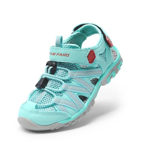 DREAM PAIRS Unisex-Child 181108K Closed-Toe Outdoor Summer Sandal Light Green/Coral - 13 Little Kid
