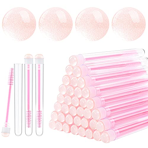 Dming 20 Pieces Disposable Mascara Brushes Eyelash Brush Lash Wand Diamond Mascara Wands with Tube Makeup Tool Lash Spoolies Sanitary Brushes Lash Extension Supplies (tube sky pink 20)