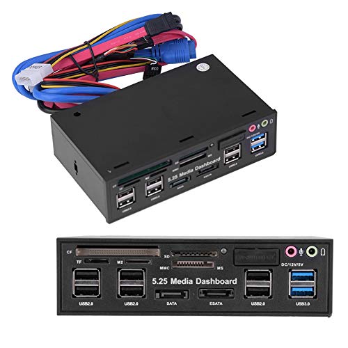 Internal Card Reader, 5.25inch Media Dashboard Front Panel Audio, All-in-1 Card Reader with USB3.0/2.0 HUB eSATA SATA Multi Card Reader(M2 / TF/SD/MMC/MS/CF)