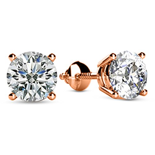 Houston Diamond District 0.50 Carat 14K Rose Gold IGI Certified LAB-GROWN Round Cut Diamond Earrings 4 Prong Screw Back Luxury Collection (D-E Color, VS1-VS2 Clarity)