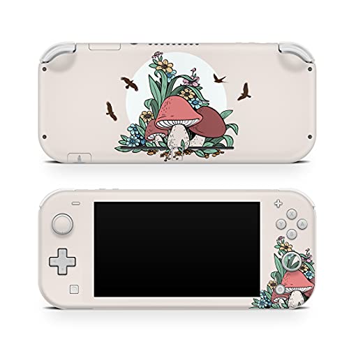 Tacky Design Mushroom Decal Skin Compatible with Nintendo Switch Lite Skin Wrap, Kawaii Beige Color Skin for Nintendo Switch Lite Cover, Premium Vinyl 3M Full Wrap Decal.