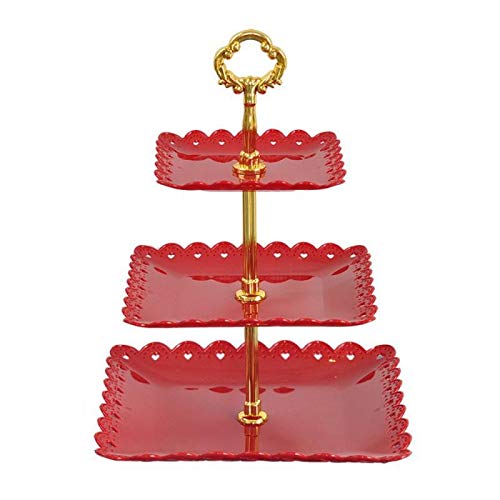 3-Layer Fruit Plate Creative Candy Snack Nut Seed Dried Fruit Plastic Plate Dish Bowl Breakfast Tray Household Kitchen Supplies (Color : 1PC Red)